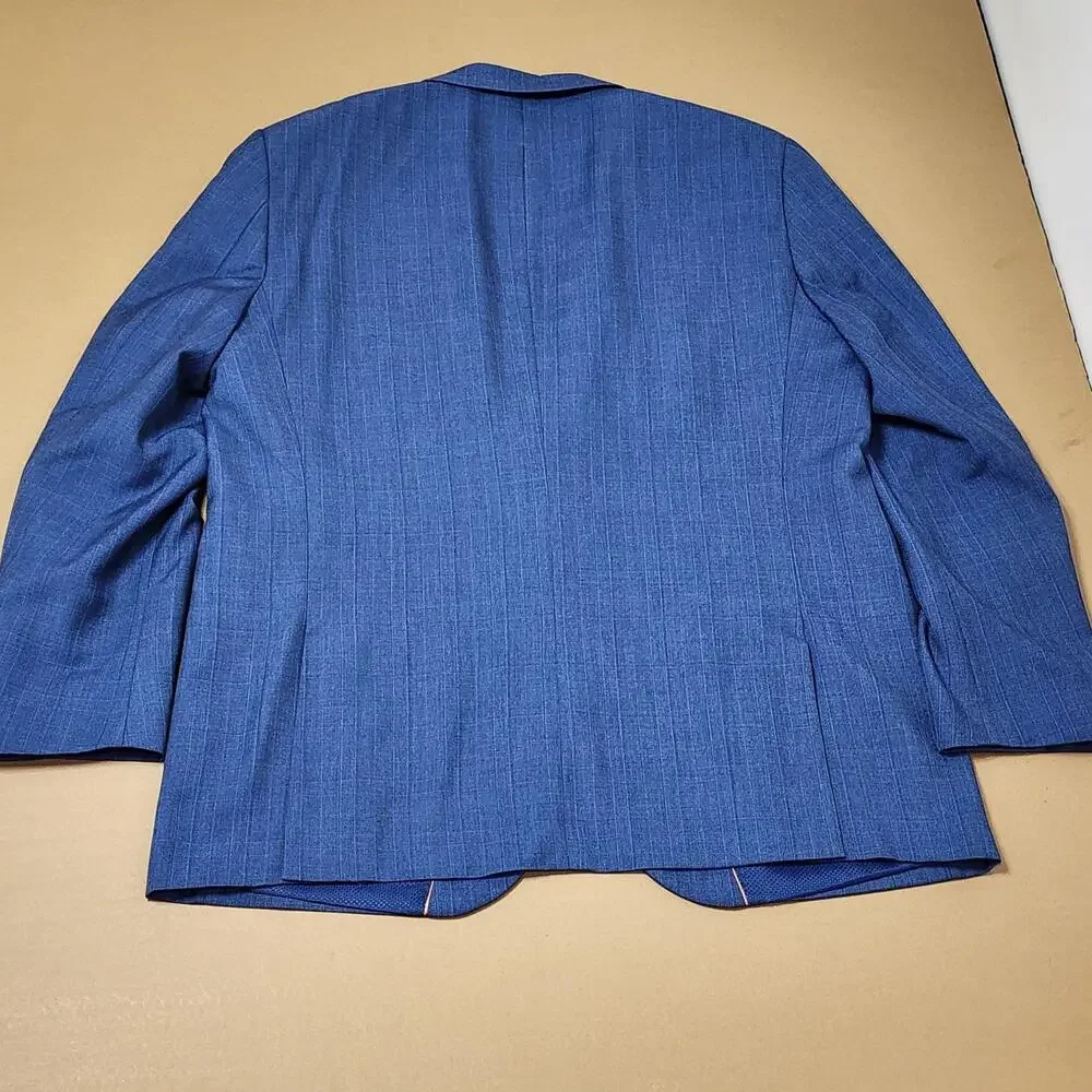 Bocaccio Uomo Suit Jacket Mens 48L Blue Stripe Poly Rayon Two Button Blazer